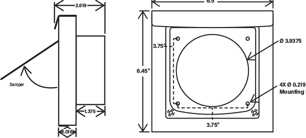 Wall Vent Front Dimensions